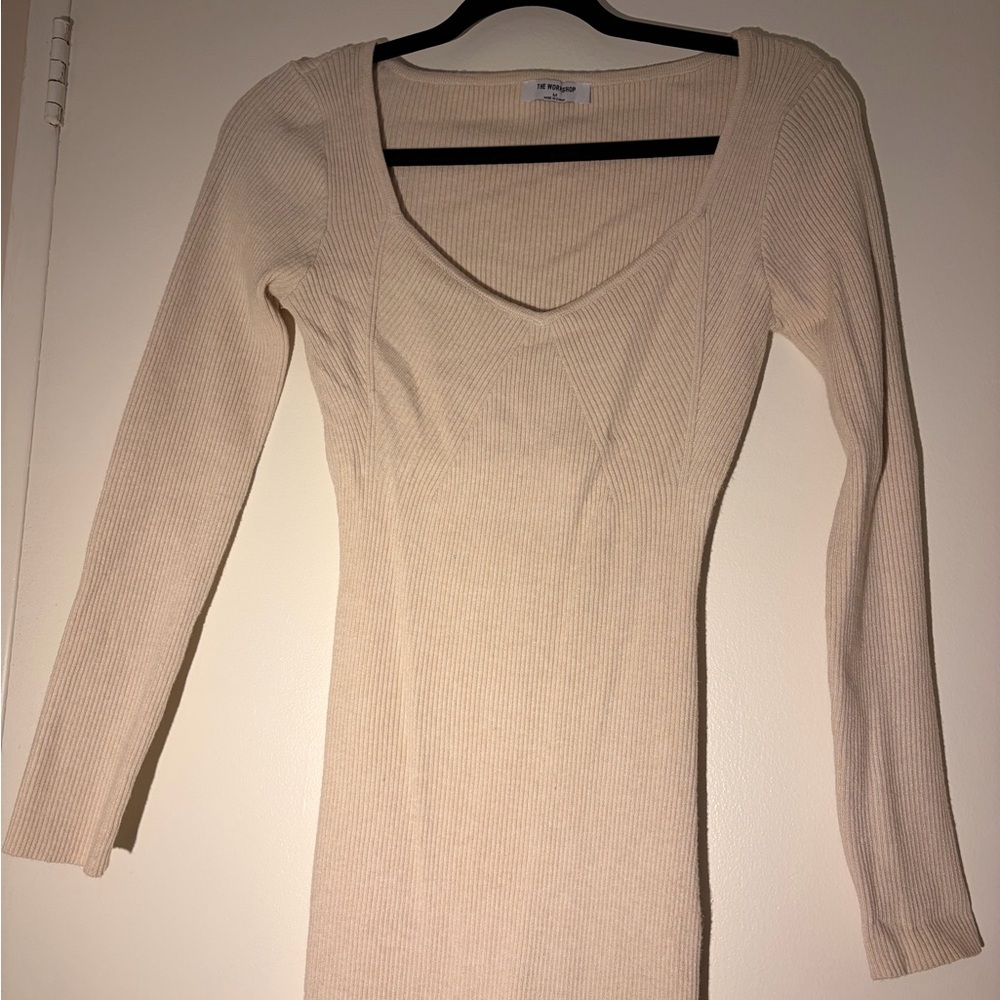 Elegant Beige Ribbed Midi Dress